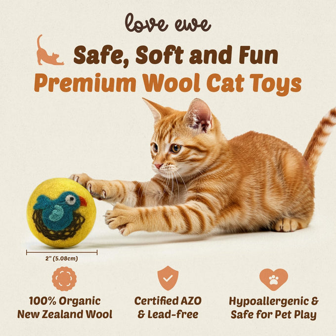 hustle & blush love ewe 3 pack 2 inch hand made felted cat toys for indoor play and exercise