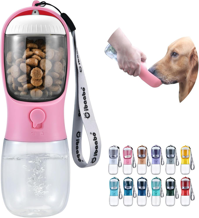 cibaabo dog water bottle with food container, 10oz and 19oz capacities, leak proof lock and carbon filter