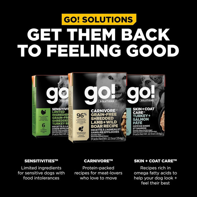 Go! Solutions Carnivore Grain-Free Shredded Lamb + Wild Boar Wet Dog Food