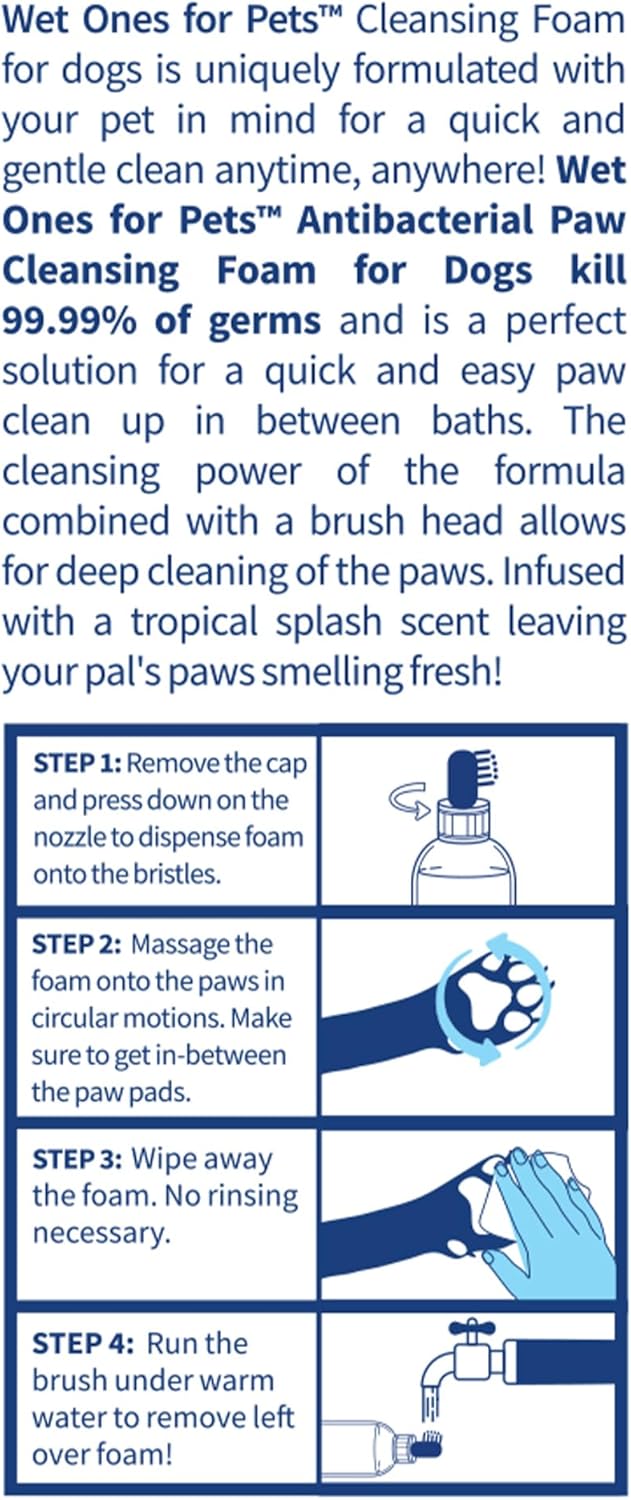 Wet Ones for Pets 5 Ounce Antibacterial Dog Paw Cleaner with built-in Scrubber Brush, Tropical Splash Scent