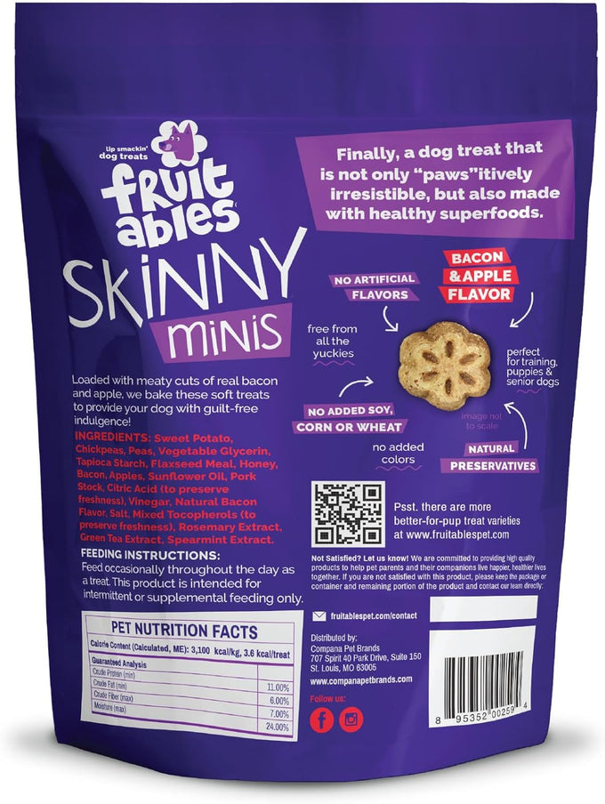 Fruitables Skinny Mini Dog Treats, Low Calorie & Delicious, Sweet Potato, Apple & Bacon Flavor, 12 oz
