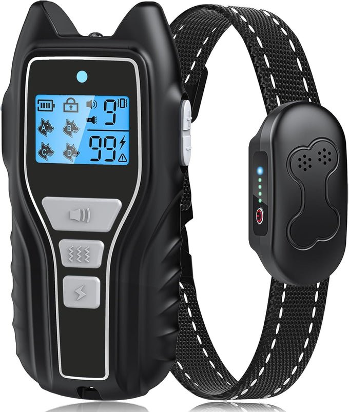 Dog training collar with remote, waterproof, adjustable control, beep and vibration modes, 2000FT range, rechargeable, fits small medium large dogs 15–120 lbs (Black)