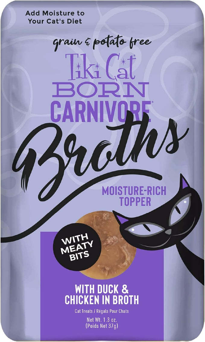 tiki cat born carnivore broths duck chicken recipe hydration supplement cat food topper 12 count