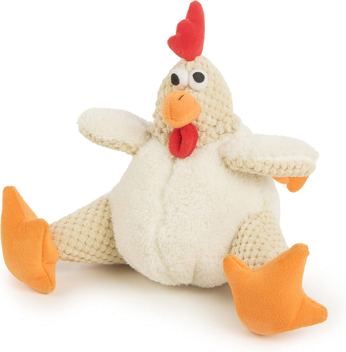 goDog Checkers Fat Rooster Squeaky Plush Dog Toy with Chew Guard Technology - White, Large Model, Soft and Durable Design