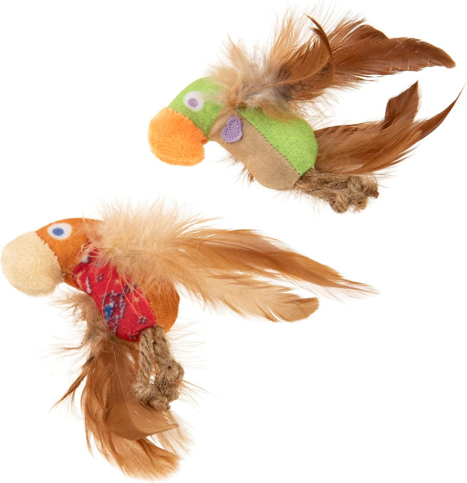 SmartyKat Instincts 2-Pack HappyNip Love Mates Feather Birds Plush Cat Toys Orange/Green