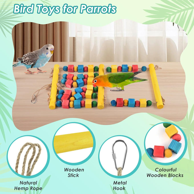 dbness parrot chew swing toy with perches hang colorful wood block accessories for small medium parrots