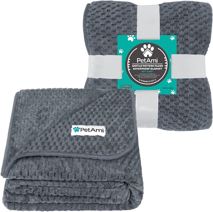 PetAmi waterproof gray dog blanket for medium large dogs, leakproof fleece throw for cats, 40x60 inches sofa couch cover protector