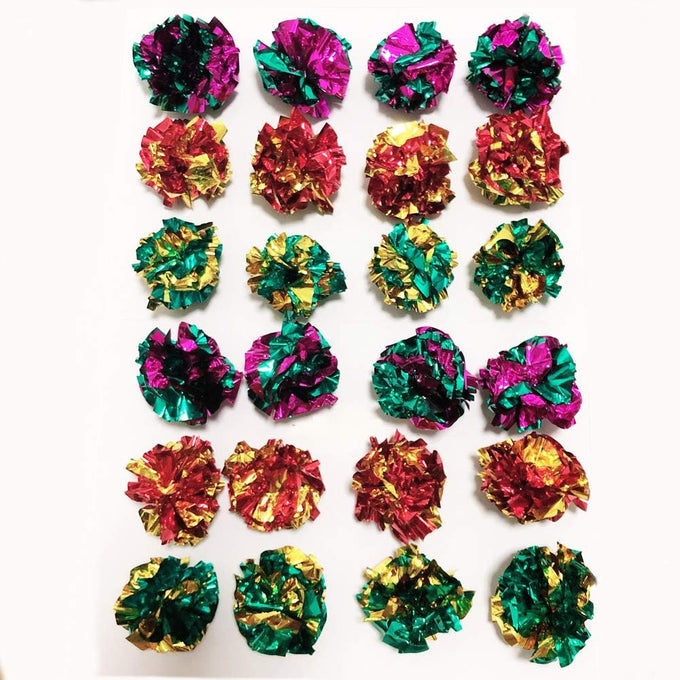 petfavorites original mylar crinkle balls cat toys 12 pack purple green red gold