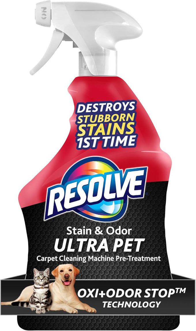 Resolve Ultra Pet Carpet Cleaner Spray, 32oz, for removal of pet stains and odors, effective on carpets, upholstery, and area rugs