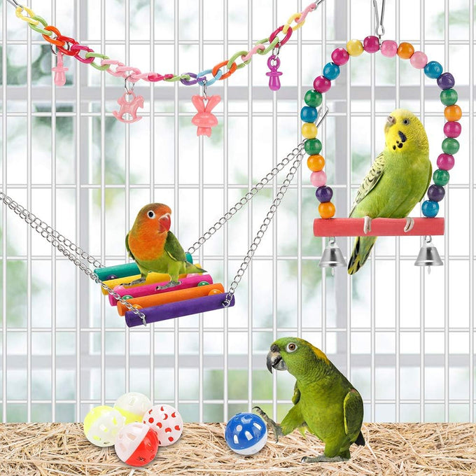 Parakeet bird swing hanging standing chewing hammock climbing ladder colorful toys suitable for budgerigar, parakeet, conure, cockatiel and more