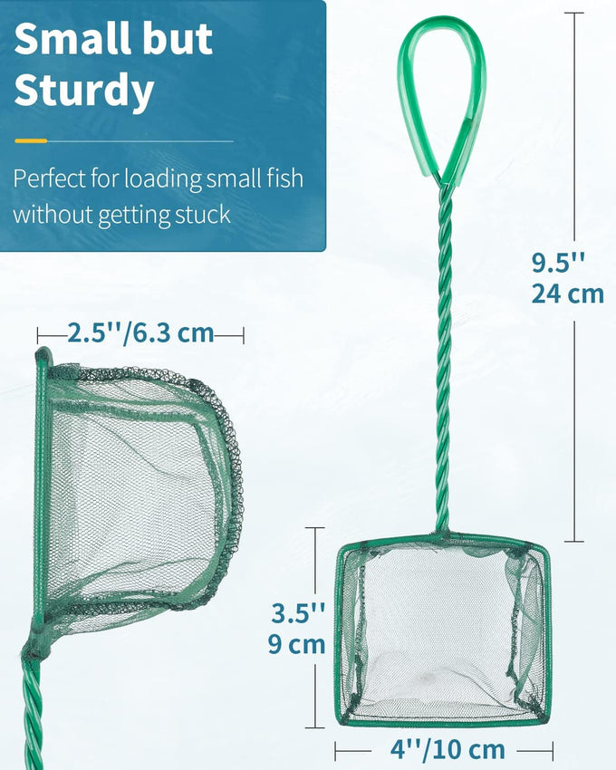 Pawfly 4-inch small aquarium fish net with braided metal handle and soft fine mesh for small fish tanks and ponds