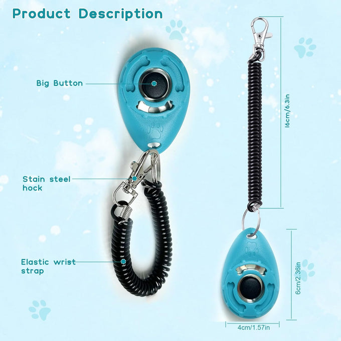 black-blue dog training clicker with adjustable wrist and keyring for pet training tools