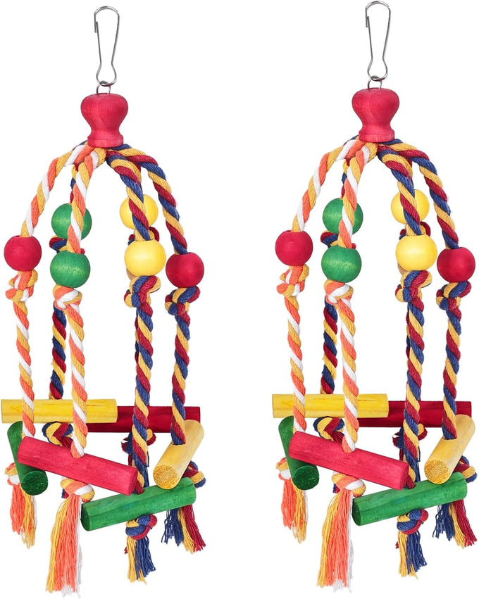 Multicolored wooden bird toys for medium and small birds, perfect for parakeet, parrot, conure, cockatiel, and budgies.
