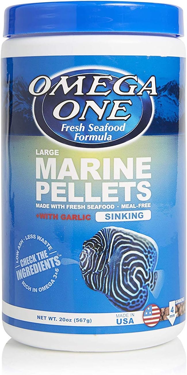 omega one garlic marine large sinking pellets, 9 oz, dry fish food, omega 3, no meals or pre-processed protein