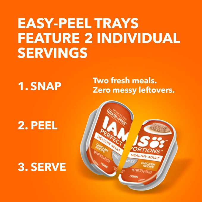 IAMS Perfect Portions Sensitive Digestion & Skin Wet Cat Food Pate, Healthy Adult Grain Free Pate, Chicken and Tuna Recipe, 2.6 oz. (24 Twin Packs)