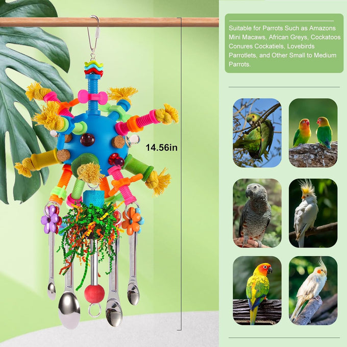 parrot toys stainless steel spoons colorful acrylic stick chew toys for amazons conures cockatiels lovebirds