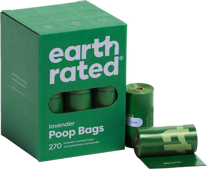 Extra Thick Lavender Scented Earth Rated Poop Bags, Leak Proof, 270 Bags for Dog Walking Essentials