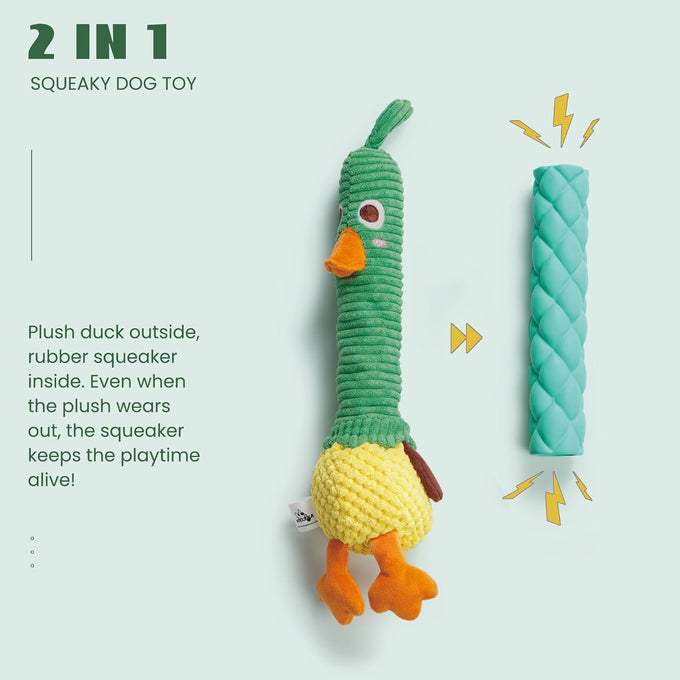 Nocciola 2 in 1 Easter Duck Dog Toy for Medium and Large Breeds with Rubber Squeaker and Crinkle Paper