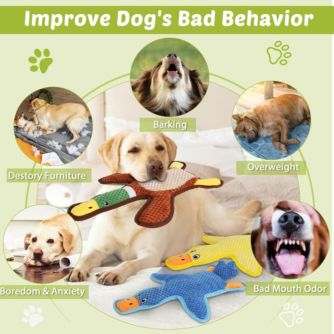 Duck Shape No-Stuffing Squeaky Crinkle Dog Toys for Small to Large Breeds, 3 Pack