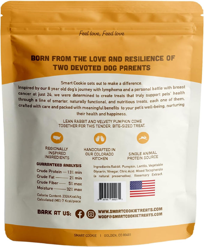 Smart Cookie All Natural Dog Treats - Rabbit & Pumpkin - Training Treats for Dogs & Puppies with Allergies