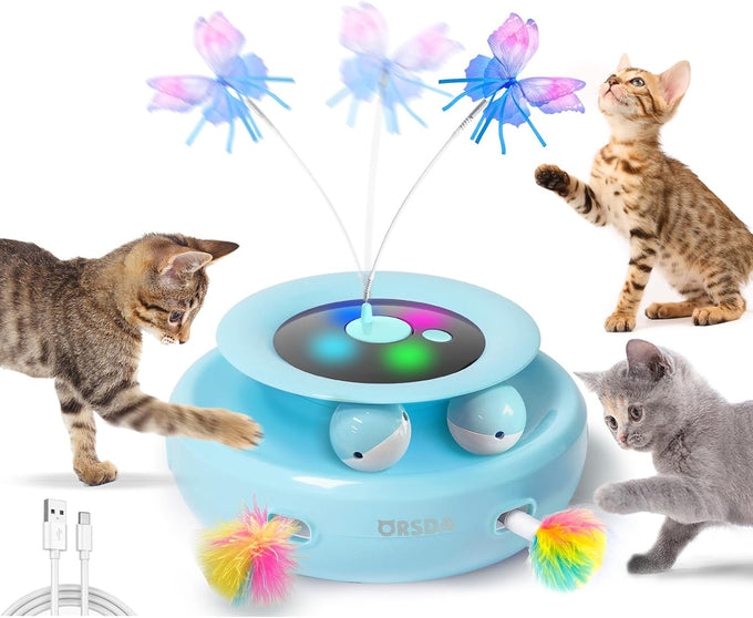 orsda 3-in-1 automatic interactive electronic cat toy with feather fluttering butterfly usb rechargeable