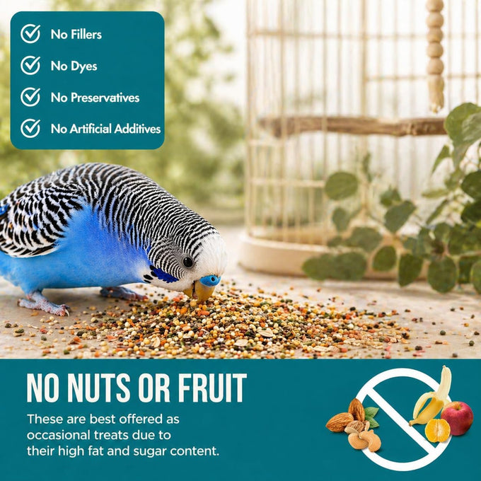 Organic Parakeet Food, 2 lbs, No Fillers, Fatty Seeds, or Dyes, Made in USA, Premium Human Grade Seed Mix for Budgies and Parrotlets