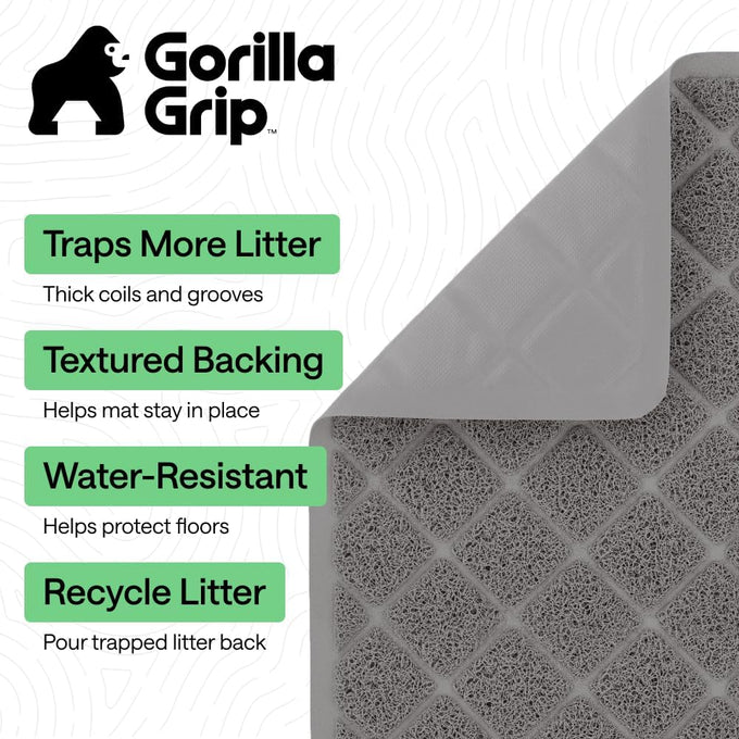 gorilla grip 24x17 gray cat litter box mat, cushioned coil mesh litter trapping mat, scatter control supplies for less mess