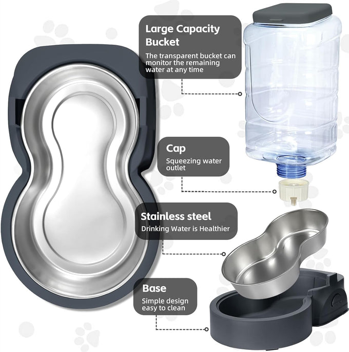 PetSafe Automatic Stainless Steel Bowl Dog and Cat Gravity Food Feeder and Waterer for Small Medium Pets 1 Gallon x 2