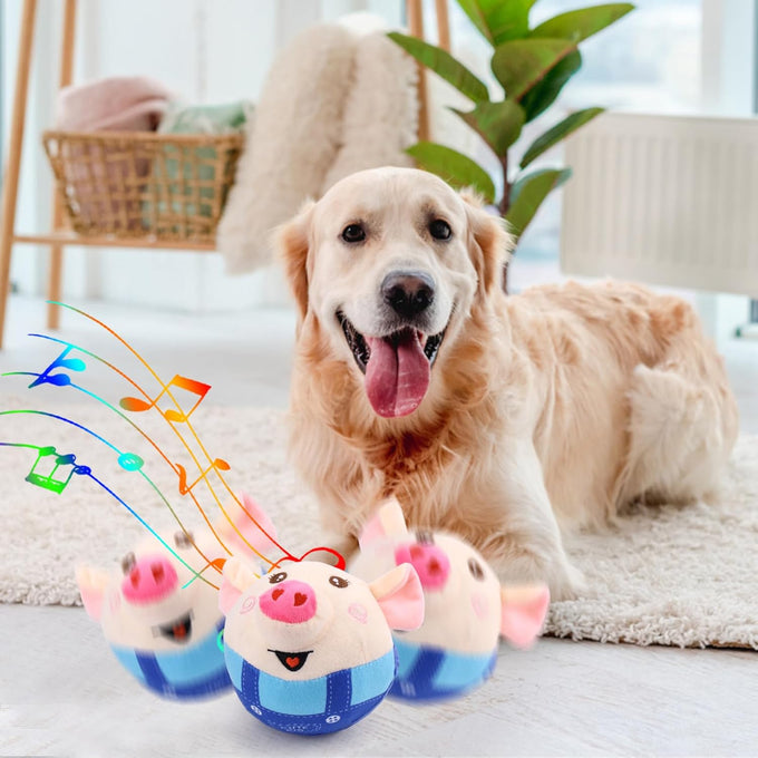 Baborui Rechargeable Interactive Dog Toy in Blue, Jumping Squeaky Toy with Recording and Music Modes for Small to Large Dogs