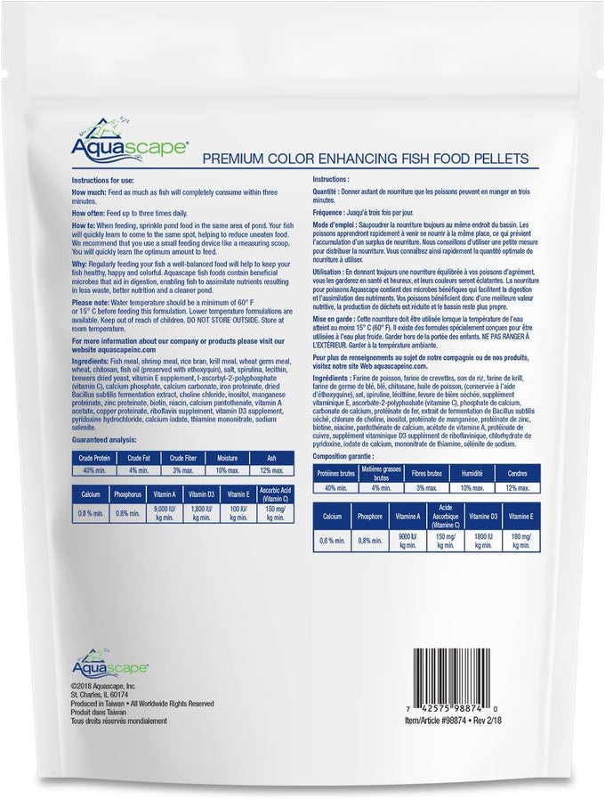 Aquascape premium color enhancing fish food pellets for pond koi goldfish, scientifically formulated and probiotics rich, 2.2 lbs, 1 kg