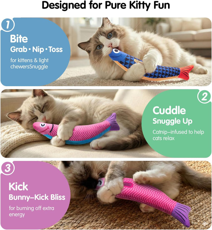 PetBusy cat toys with 5000mg organic catnip and silvervine, baby-grade soft and safe chew kicker for indoor cats and kittens