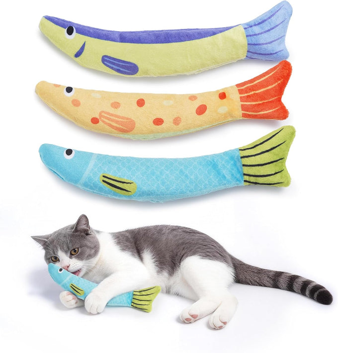 9000mg North American Catnip Floppy Fish Cat Toys for Indoor Cats with Crinkle Sound and Soft Cotton-Free Surface
