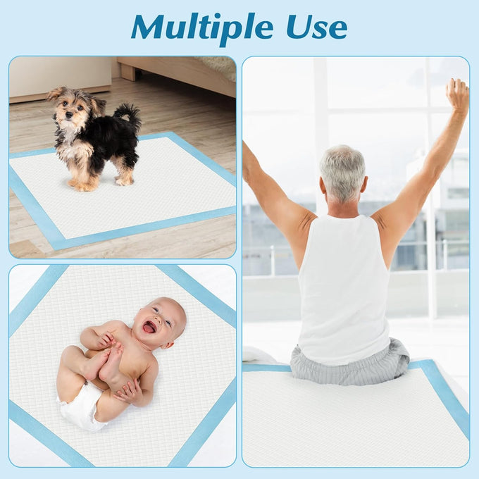 22" x 22" Leakproof Quick Drying Disposable Underpads for Baby, Puppy, and Adult Protection