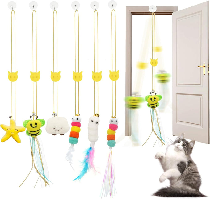 Jiaron 2PCS Retractable Cat Wand with 10PCS Bell Refill Teasers for Kitten Exercise