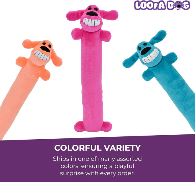 Multipet Original Loofa Dog Plush Toy, 12" extra soft plush squeaky toy for all dogs, random color surprise