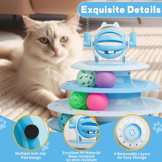 Lalakats interactive cat toy 4-tier carousel with 6 balls and 2 cat-tease