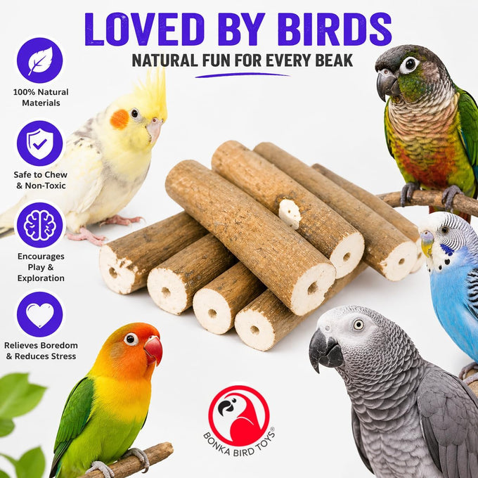 Bonka Bird Toys 1211 Pk6 6-pack natural sola sticks 3 long 1.25 diameter soft chew foraging toy