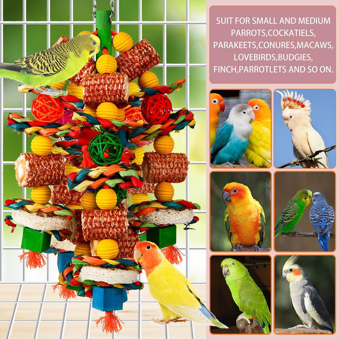 Natural Corn Cob and Loofah Slices Bird Chew Toys for African Grey Parrots and Macaws