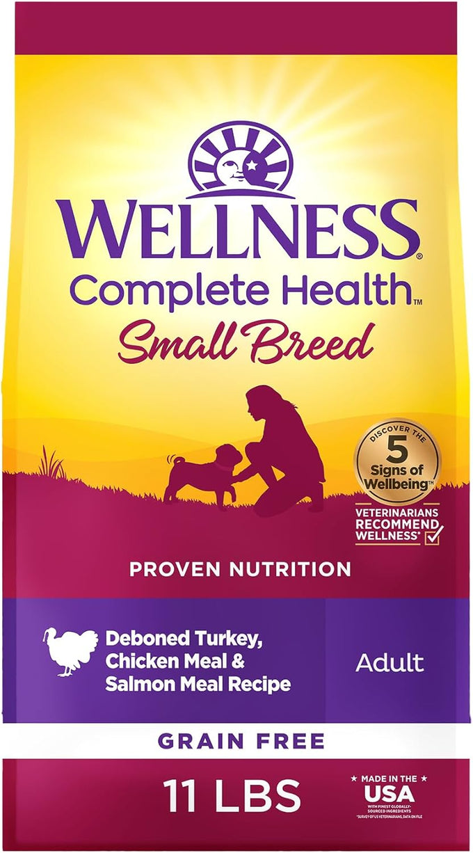 Wellness Complete Health Small Breed Adult Dry Dog Food, Grain Free Kibble, Chicken and Salmon Recipe, 4 lb Bag