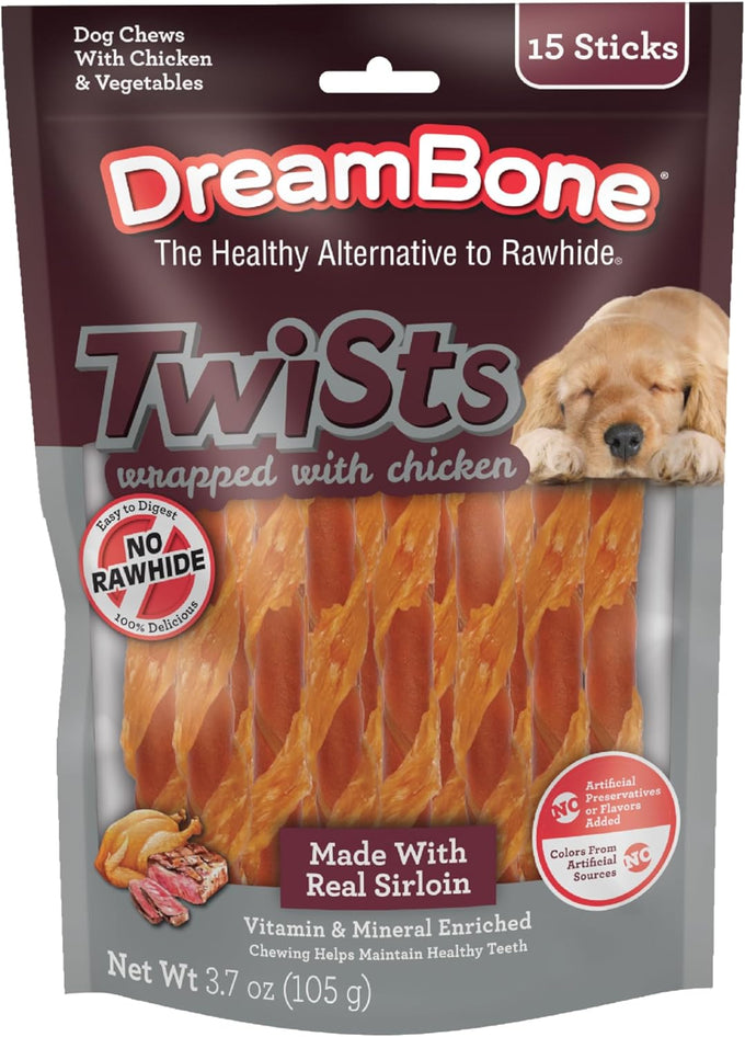 DreamBone Chicken Wrapped Twists with Real Sirloin, 100% Delicious and Wholesome 15 ct