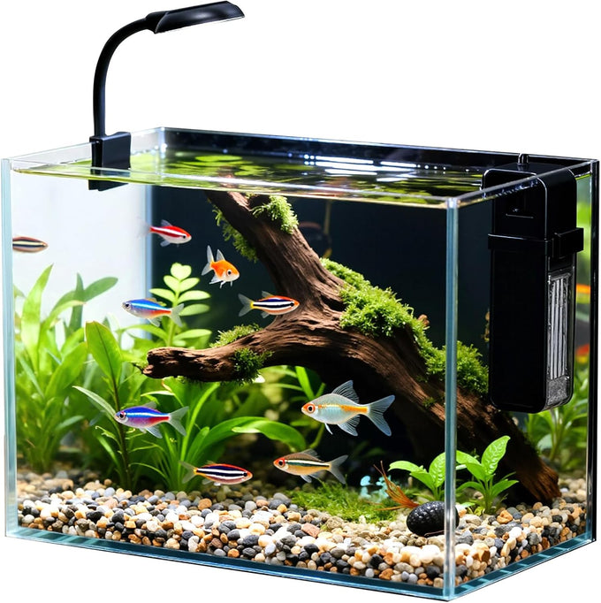 2.5 Gallon Small Fish Tank Aquarium Kit with Ultra-Clear Glass and LED Light for Desktop or Beginner Use
