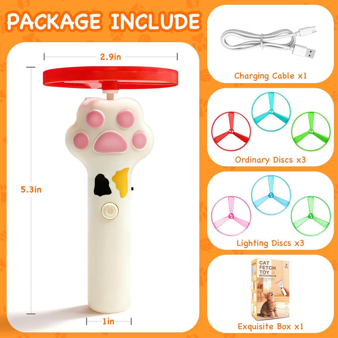 Cat Fetch Toy Disc Launcher with 6 Soft & Flexible Discs, Glow-in-the-Dark, Indoor Use
