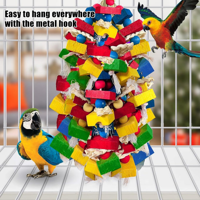 multicolored wooden blocks bird chewing toy parrot cage bite toy for macaws cockatoos african grey and large parrot birds