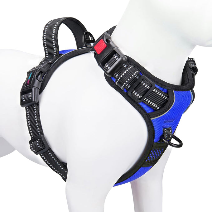 Phoepet medium size reflective dog harness with handle, easy to put on and take off, orange color