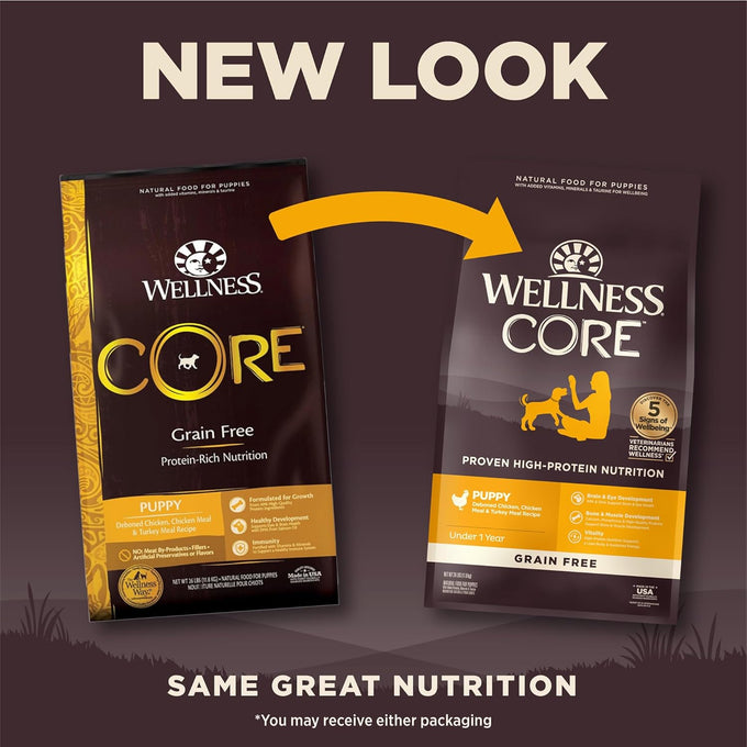 Wellness CORE Puppy Dry Dog Food, Grain Free Kibble, Natural, High Protein, Chicken and Turkey Recipe, 4 lb Bag
