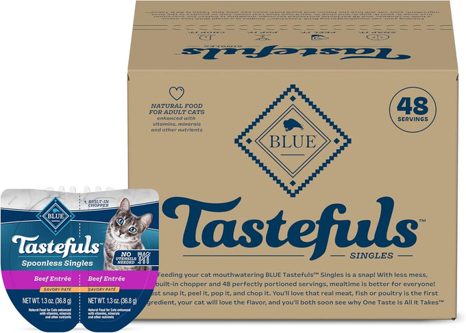 Blue Buffalo Tastefuls Spoonless Singles 2.6-oz Twin-Pack Trays Beef Entrée 24 Count