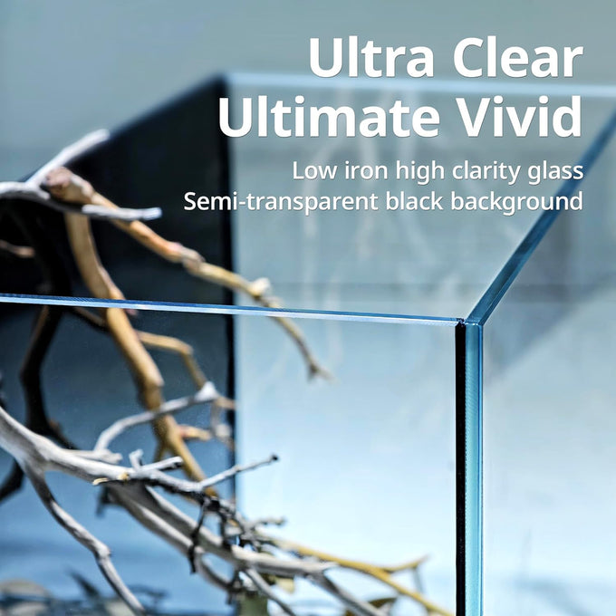 Nicrew 2.5 gallon nano aquarium kit, ultra-clear rimless desktop fish tank with light, filter, gravel, and rock, black complete version