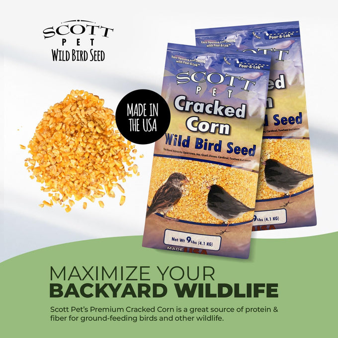 Scott Pet Wild Bird Seed Cracked Corn 9 lbs Bag Feed and Attract Outside Birds in Your Backyard