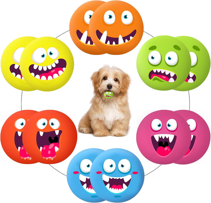 Hungdao 12-piece latex rubber squeaky dog toys, 6 colors, smile face emoticon, 100% safe for small medium pets