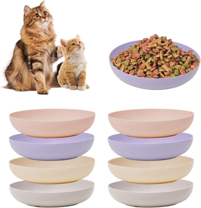 8-pack wheat straw cat dishes, shallow wide bowls for indoor outdoor cats, durable, whisker friendly, non-toxic, BPA-free